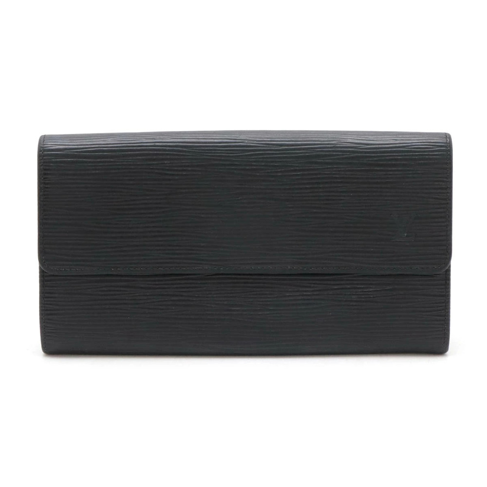 LOUIS VUITTON Epi Pochette Porte Monnaie Credit Bi fold Long Wallet Noir Black